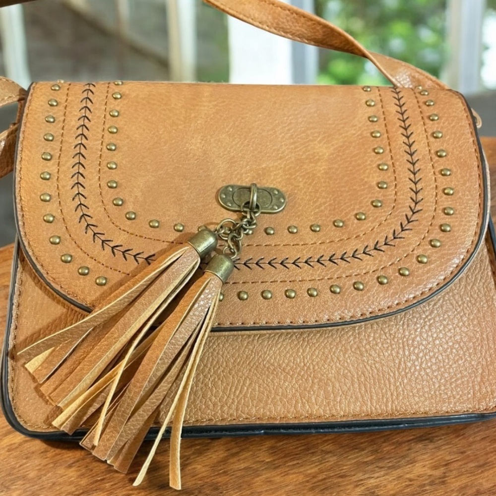 Revive Vintage Vegan Leather Crossbody Bag Tassel Boho NWT